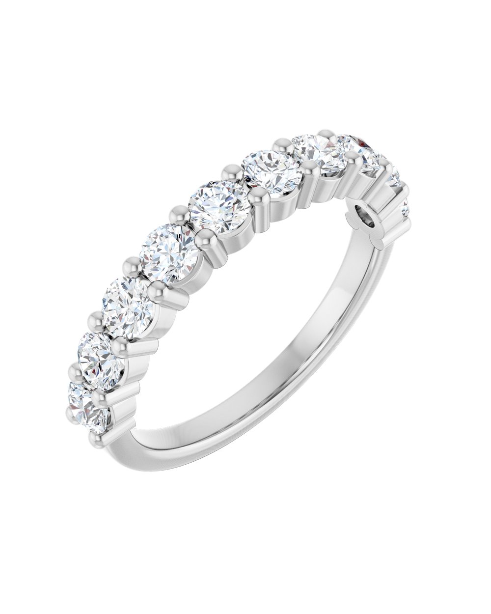 Anel Meia Aliança em Ouro 14k com Diamantes Naturais – Garras Delicadas – Branco 14k, 0,90 ct