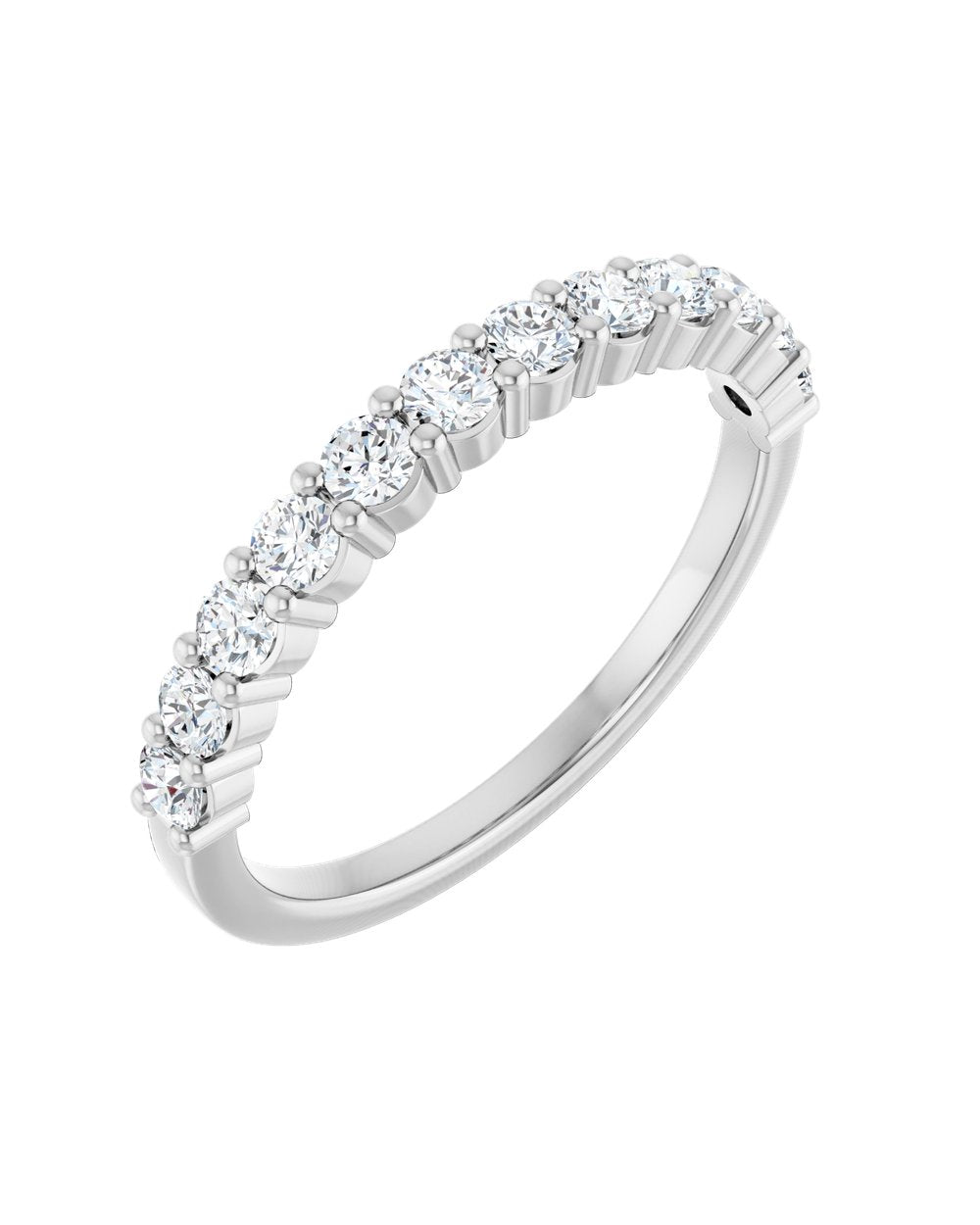 Anel Meia Aliança em Ouro 14k com Diamantes Naturais – Garras Delicadas – Branco 14k, 0,50 ct