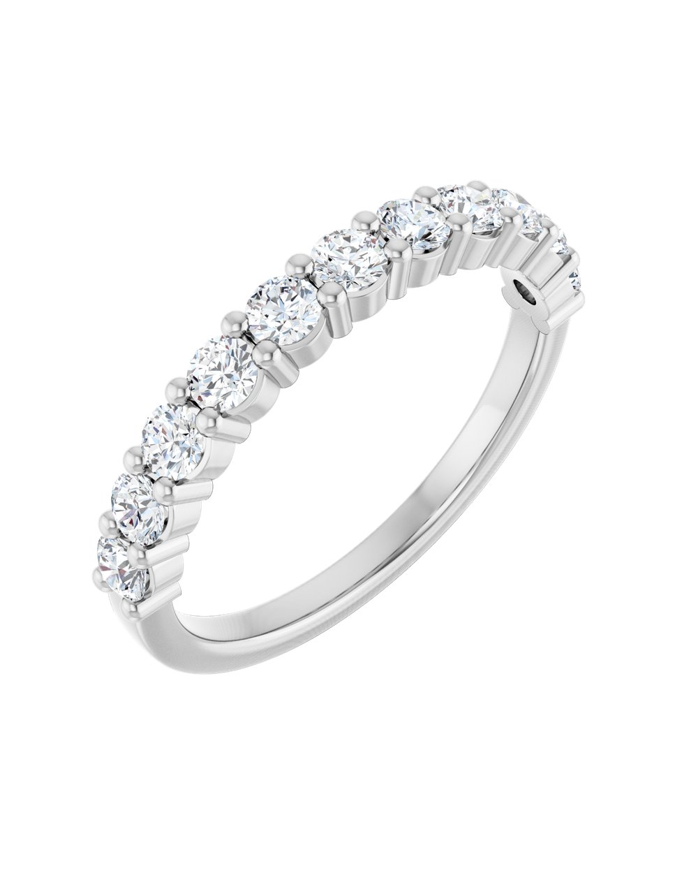 Anel Meia Aliança em Ouro 14k com Diamantes Naturais – Garras Delicadas – Branco 14k, 0,50 ct