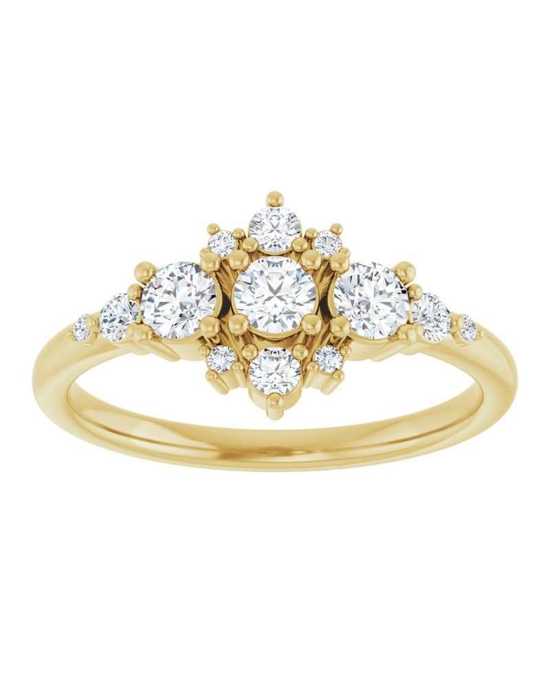 Anel Três Pedras em Ouro 14k com Diamantes Naturais – Modelo 4