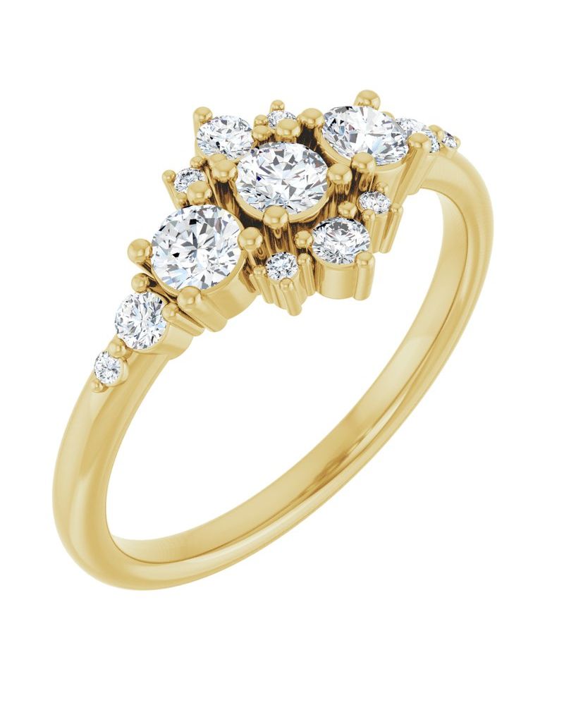Anel Três Pedras em Ouro 14k com Diamantes Naturais – Modelo 4