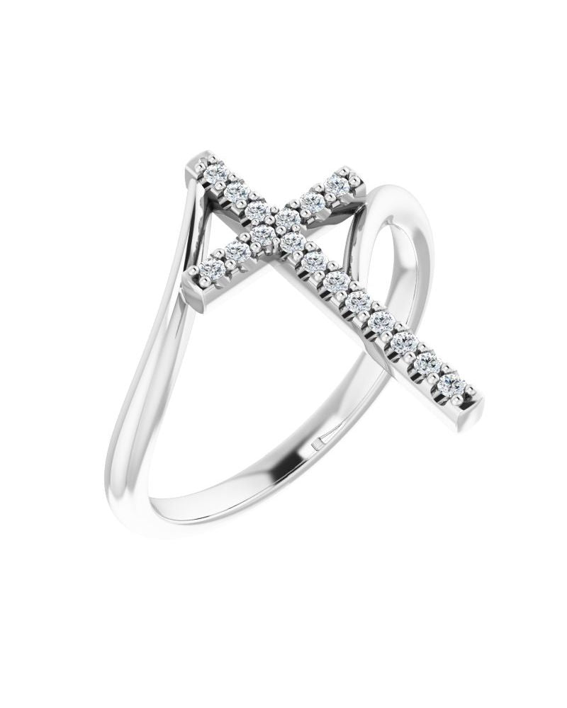 Anel Cruz Bypass Cravejado em Ouro 14k com Diamantes Negros