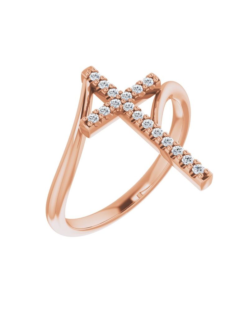 Anel Cruz Bypass Cravejado em Ouro 14k com Diamantes Negros