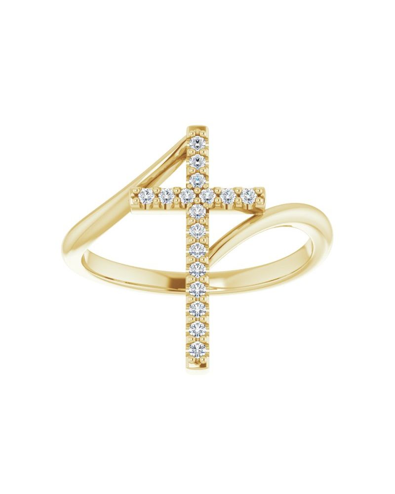 Anel Cruz Bypass Cravejado em Ouro 14k com Diamantes Negros