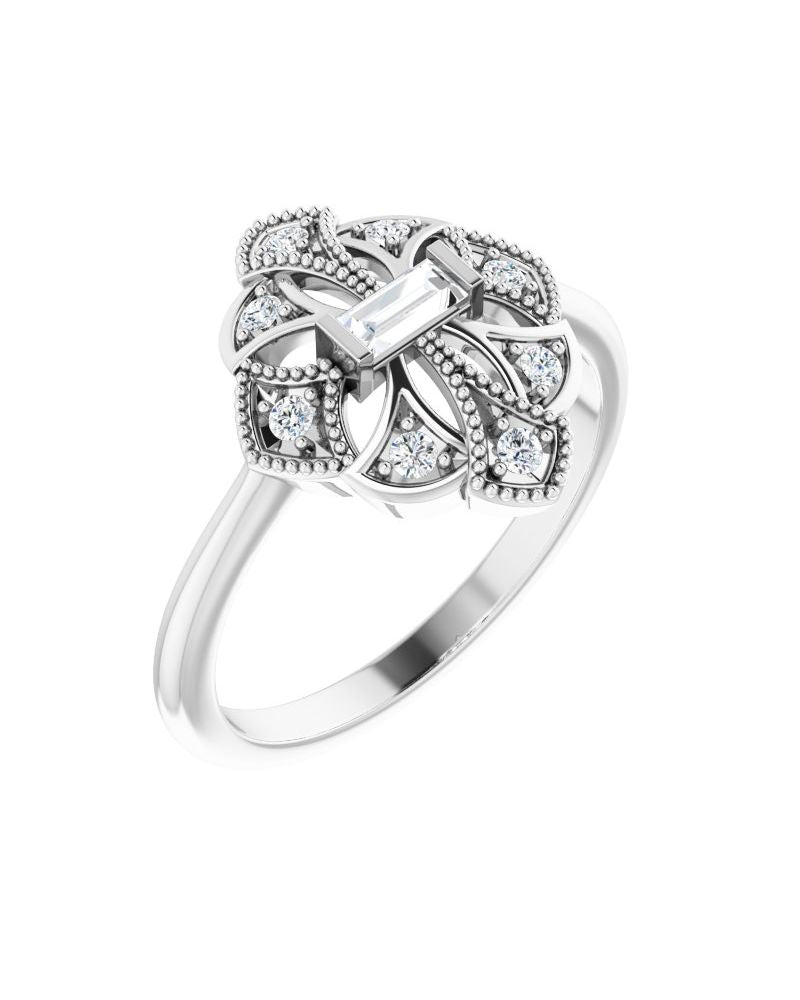 Anel Vintage em Ouro 14k com Diamantes Naturais