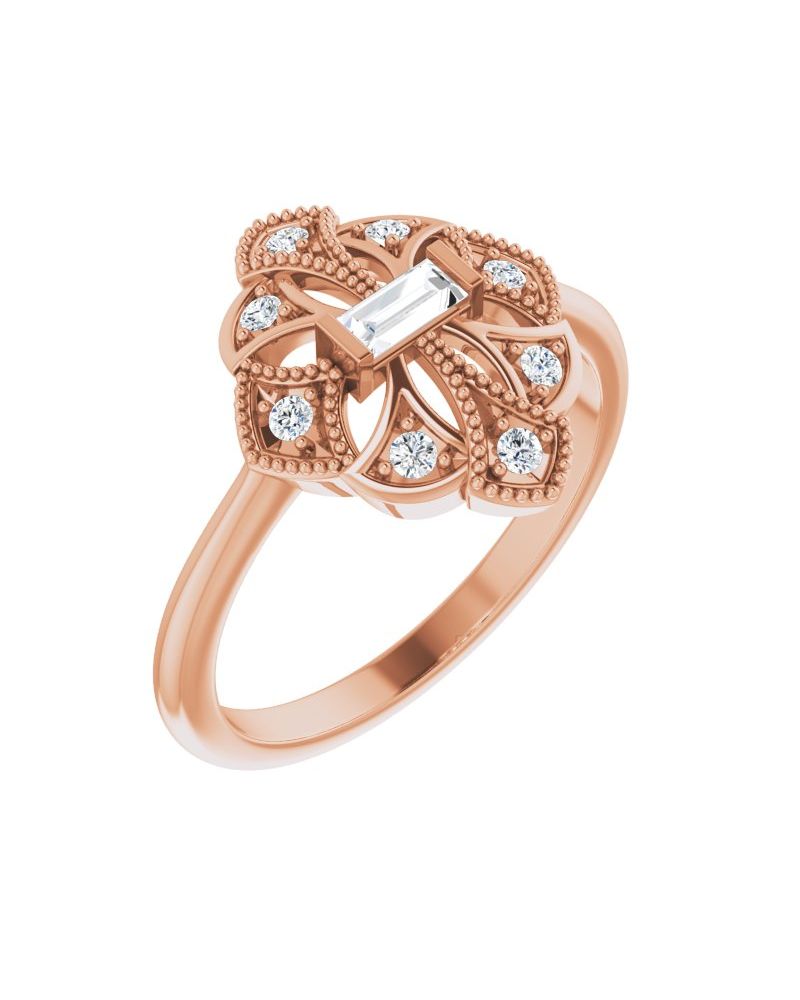 Anel Vintage em Ouro 14k com Diamantes Naturais