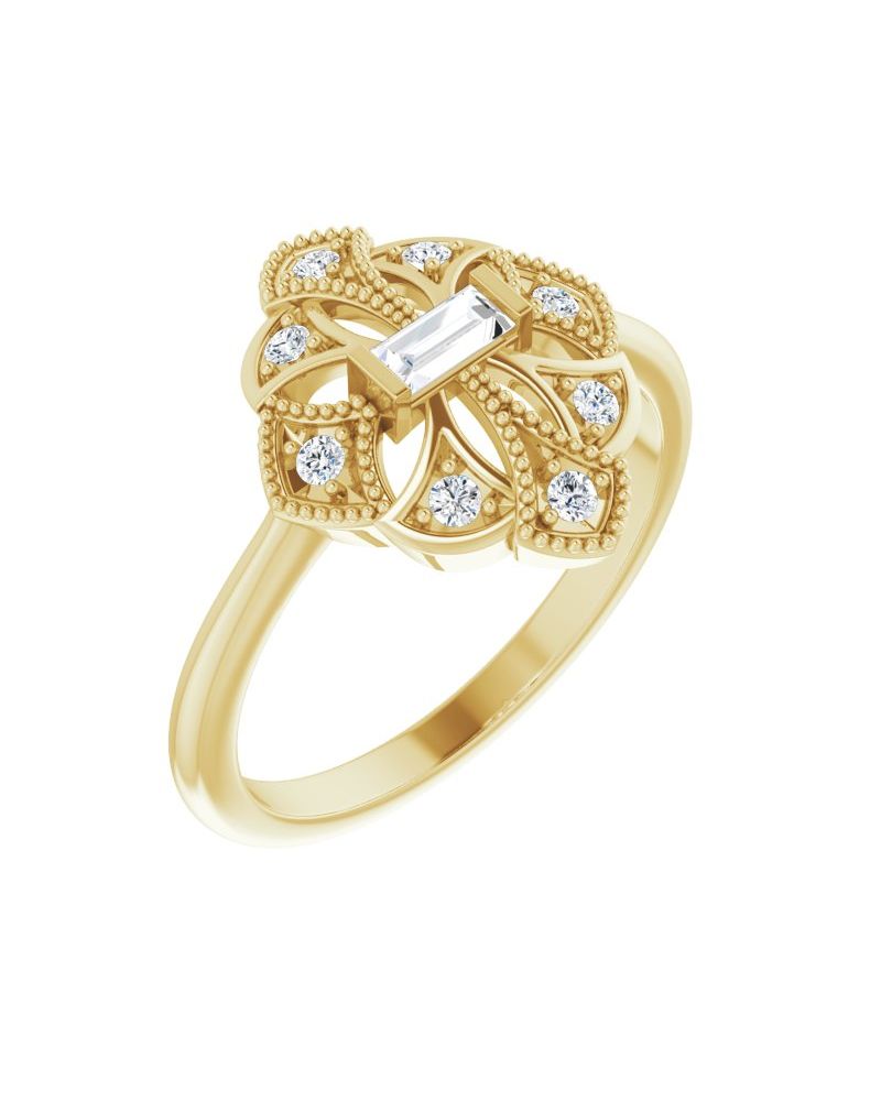 Anel Vintage em Ouro 14k com Diamantes Naturais