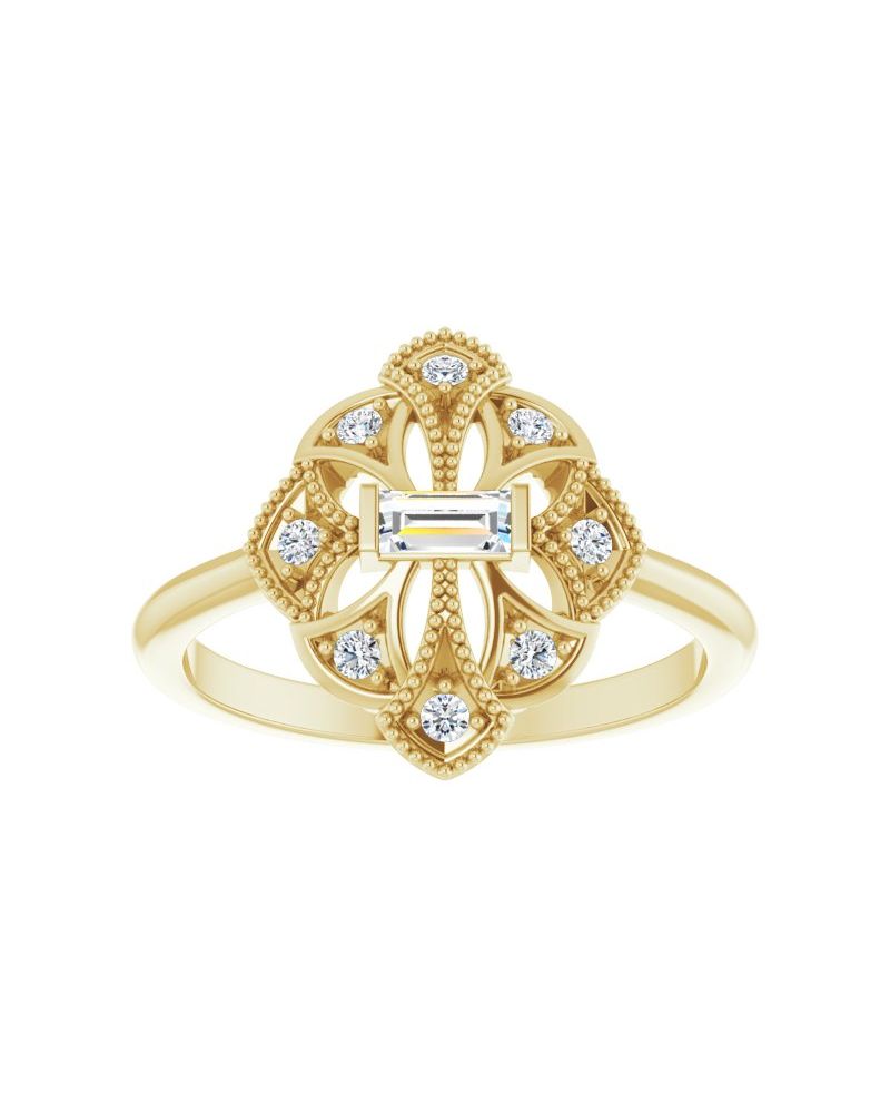 Anel Vintage em Ouro 14k com Diamantes Naturais