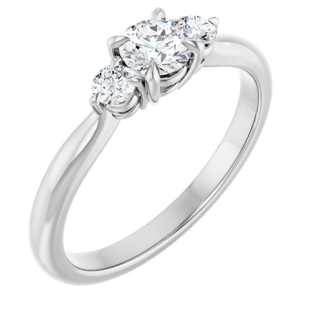 Anel de Noivado Três Pedras Modelo 2 – Branco 14k
