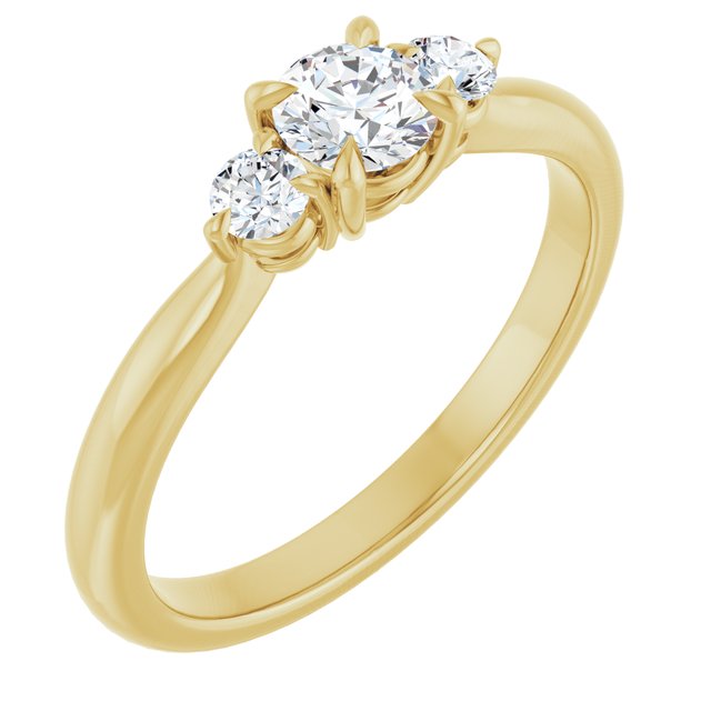 Anel de Noivado Três Pedras Modelo 2 – Amarelo 14k