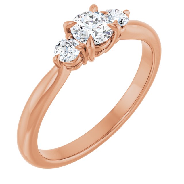 Anel de Noivado Três Pedras Modelo 2 – Rosé 14k