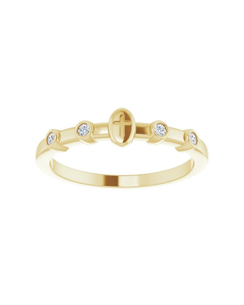 Anel Cruz Empilhável em Ouro 14k com Diamantes Naturais