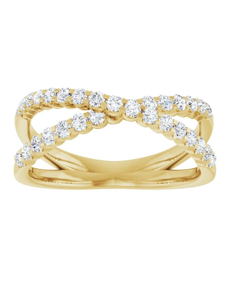 Anel Entrelaçado Cravejado em Ouro 14k com Diamantes de Laboratório
