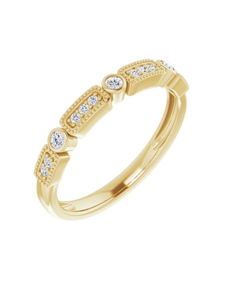 Anel Milgrain Empilhável em Ouro 14k com Diamantes Naturais