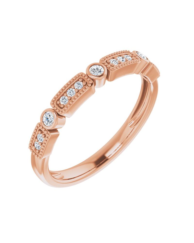 Anel Milgrain Empilhável em Ouro 14k com Diamantes Naturais