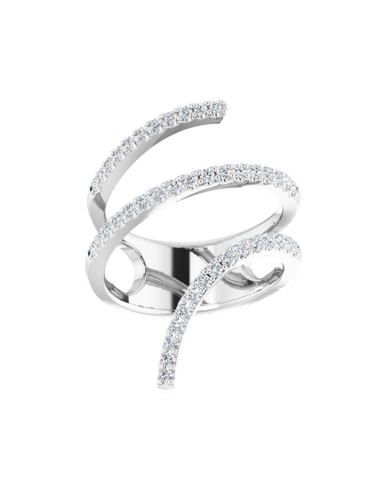 Anel Espiral Envolvente em Ouro 14k com Diamantes Naturais