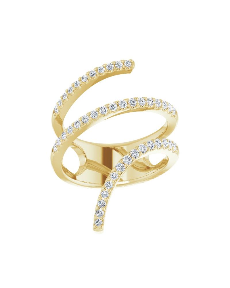 Anel Espiral Envolvente em Ouro 14k com Diamantes Naturais