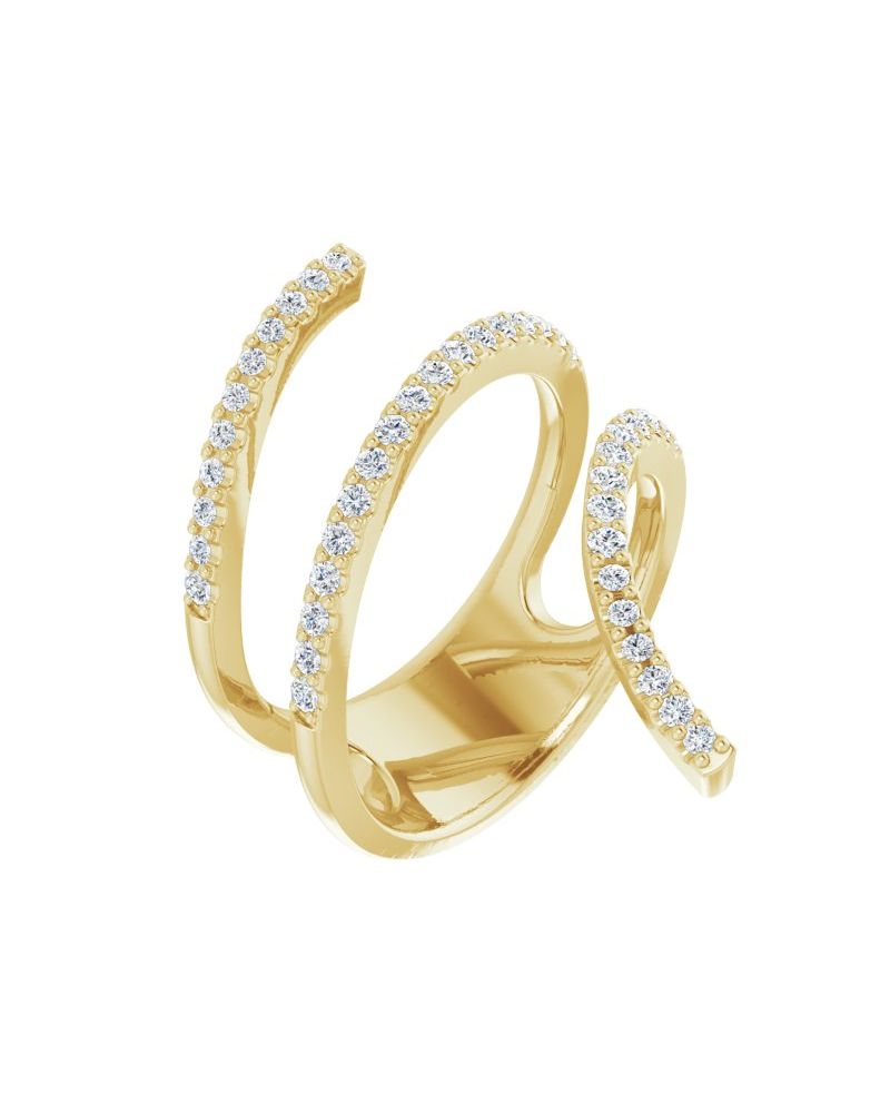 Anel Espiral Envolvente em Ouro 14k com Diamantes Naturais