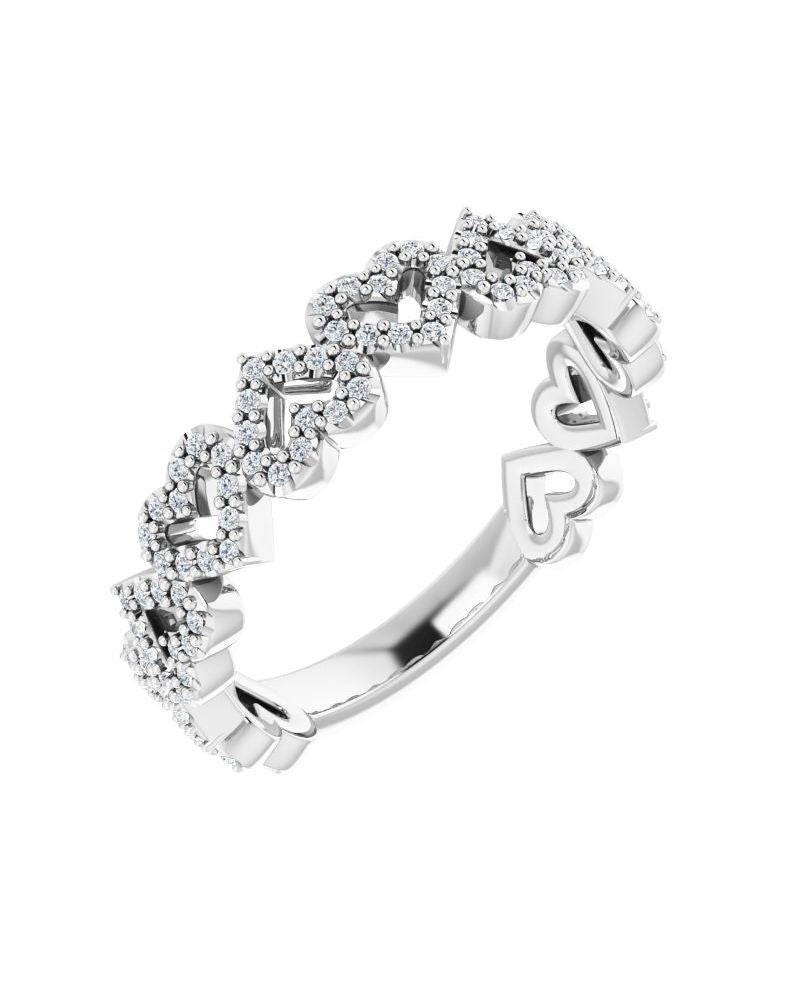 Anel Coração Empilhável em Ouro 14k com Diamantes Naturais – Modelo 2
