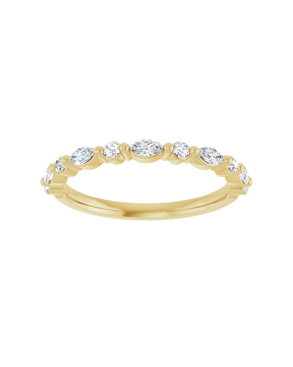 Anel Meia Aliança em Ouro 14k com Diamantes Navete e Brilhante – Amarelo 14k