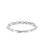 Anel Meia Aliança em Ouro 14k com Diamantes Navete e Brilhante – Branco 14k