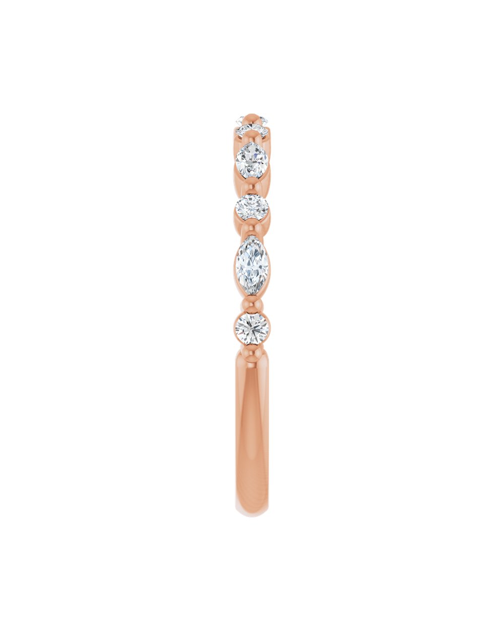 Anel Meia Aliança em Ouro 14k com Diamantes Navete e Brilhante – Rosé 14k