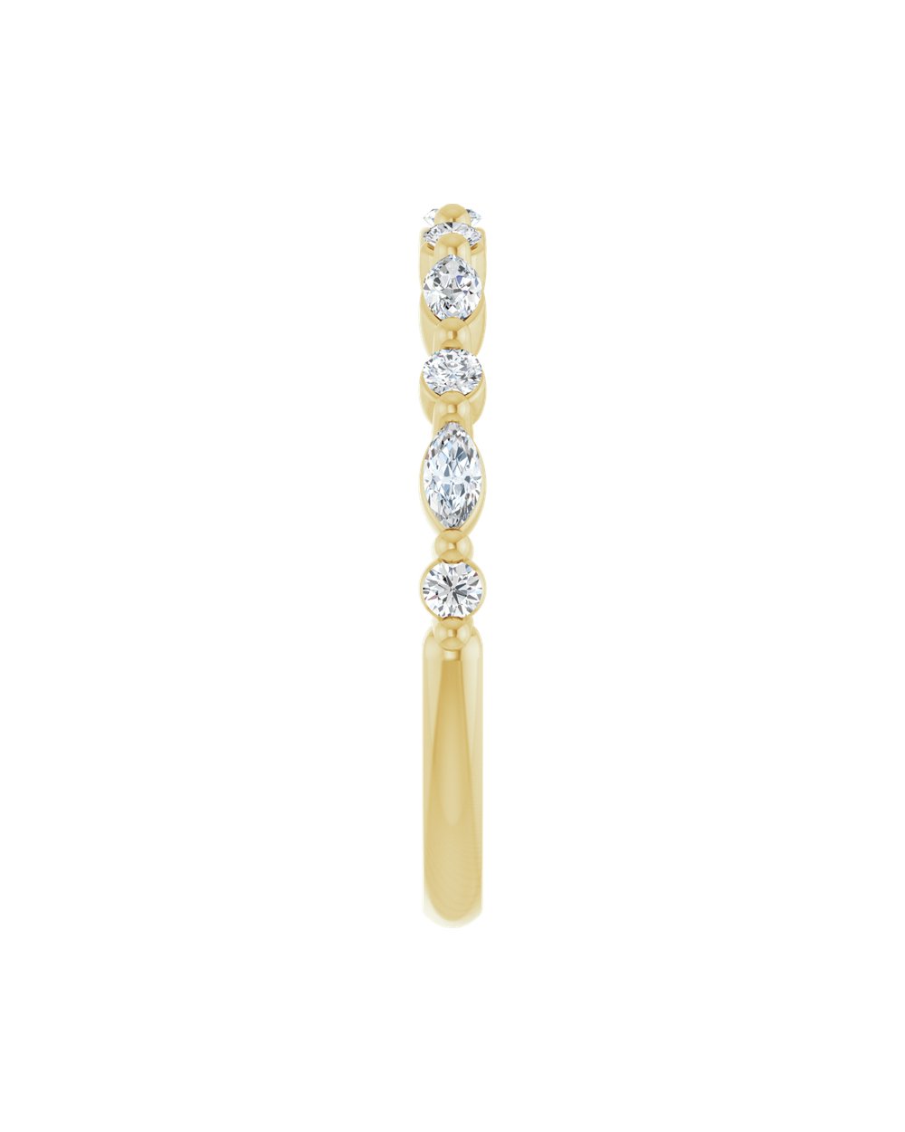 Anel Meia Aliança em Ouro 14k com Diamantes Navete e Brilhante – Amarelo 14k
