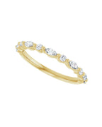 Anel Meia Aliança em Ouro 14k com Diamantes Navete e Brilhante – Amarelo 14k