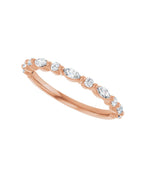 Anel Meia Aliança em Ouro 14k com Diamantes Navete e Brilhante – Rosé 14k