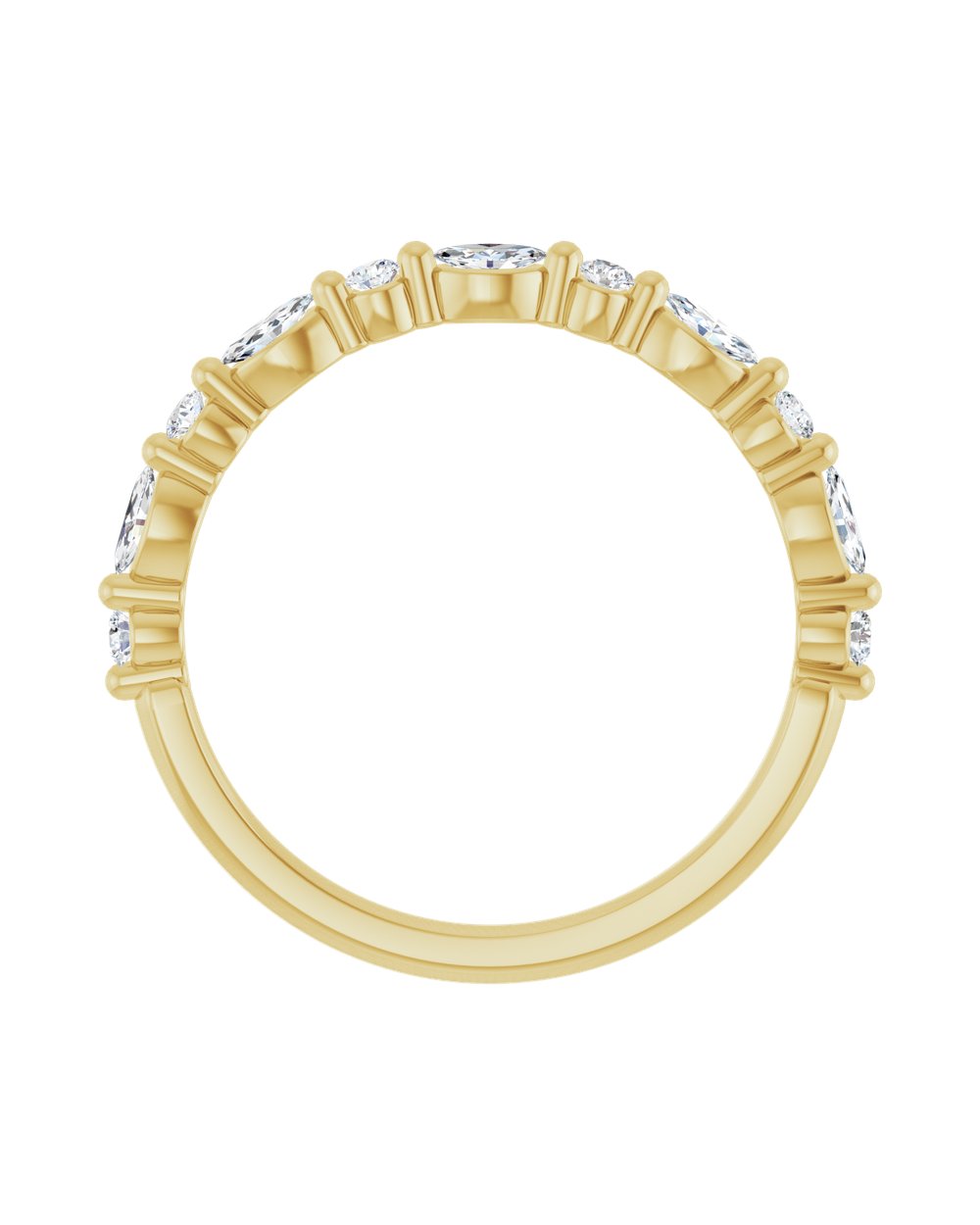 Anel Meia Aliança em Ouro 14k com Diamantes Navete e Brilhante – Amarelo 14k