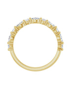Anel Meia Aliança em Ouro 14k com Diamantes Navete e Brilhante – Amarelo 14k