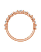 Anel Meia Aliança em Ouro 14k com Diamantes Navete e Brilhante – Rosé 14k