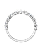 Anel Meia Aliança em Ouro 14k com Diamantes Navete e Brilhante – Branco 14k