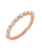 Anel Meia Aliança em Ouro 14k com Diamantes Navete e Brilhante – Rosé 14k