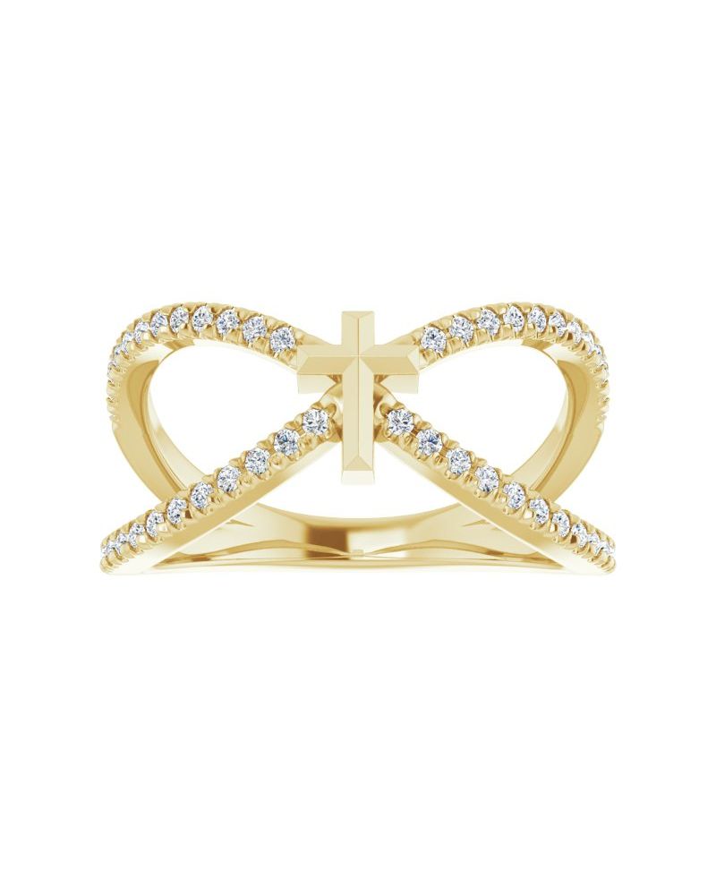 Anel Cruz com Cravação Francesa em Ouro 14k com Diamantes Naturais