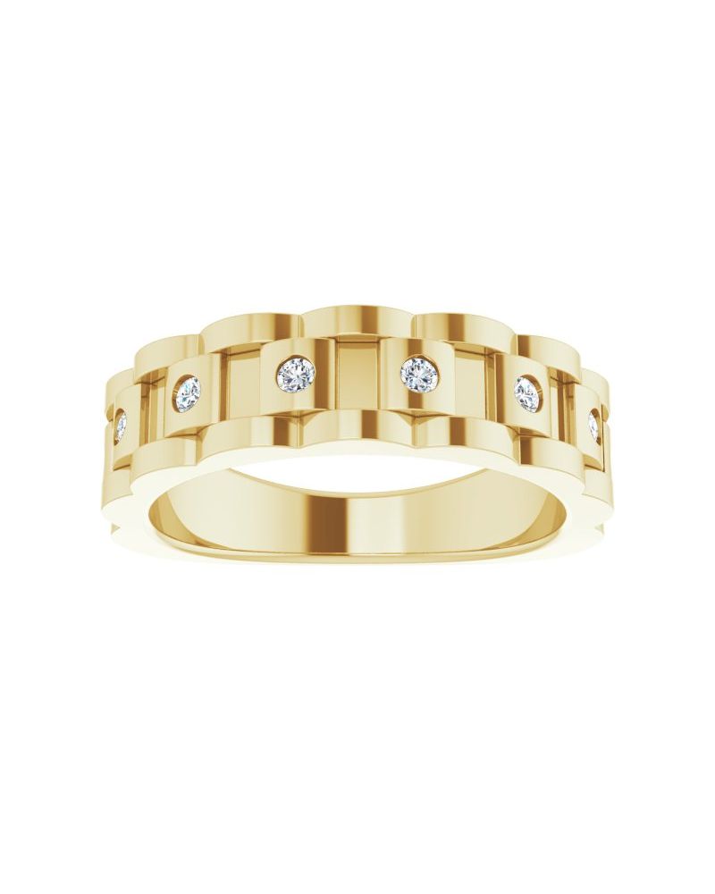 Anel Elos de Corrente Cravejado em Ouro 14k com Diamantes Naturais