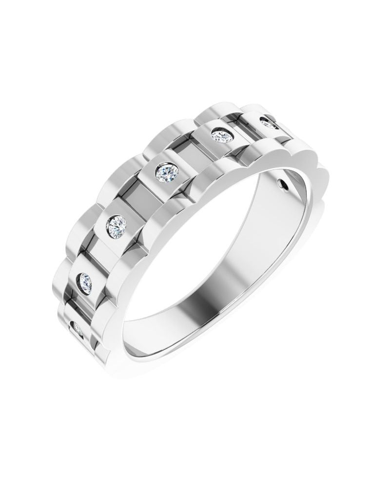 Anel Elos de Corrente Cravejado em Ouro 14k com Diamantes Naturais
