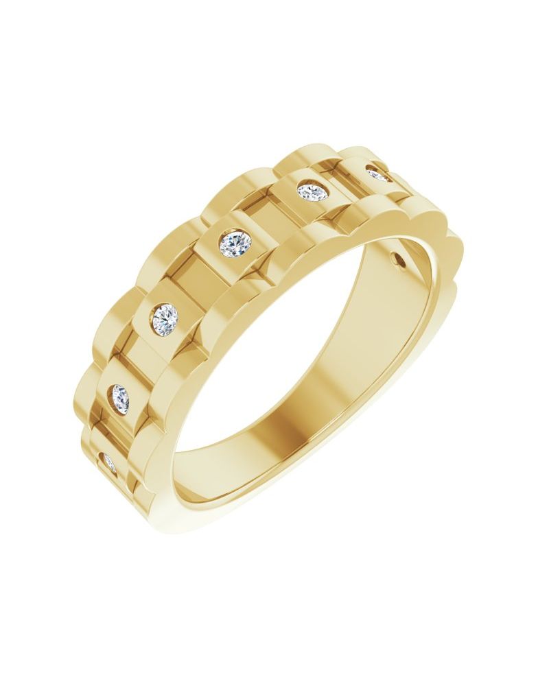 Anel Elos de Corrente Cravejado em Ouro 14k com Diamantes Naturais