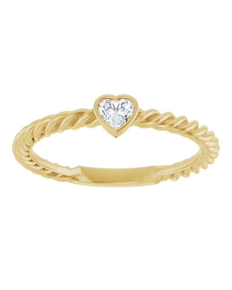 Anel Coração Torcido Empilhável com Cravação Bezel em Ouro 14k com Diamantes Naturais