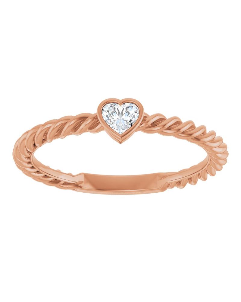 Anel Coração Torcido Empilhável com Cravação Bezel em Ouro 14k com Diamantes Naturais