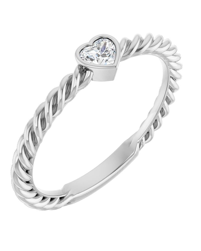Anel Coração Torcido Empilhável com Cravação Bezel em Ouro 14k com Diamantes Naturais
