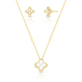 Conjunto Folheado a Ouro Brinco e Colar de Flor em Zircônias