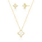 Conjunto Folheado a Ouro Brinco e Colar de Flor em Zircônias
