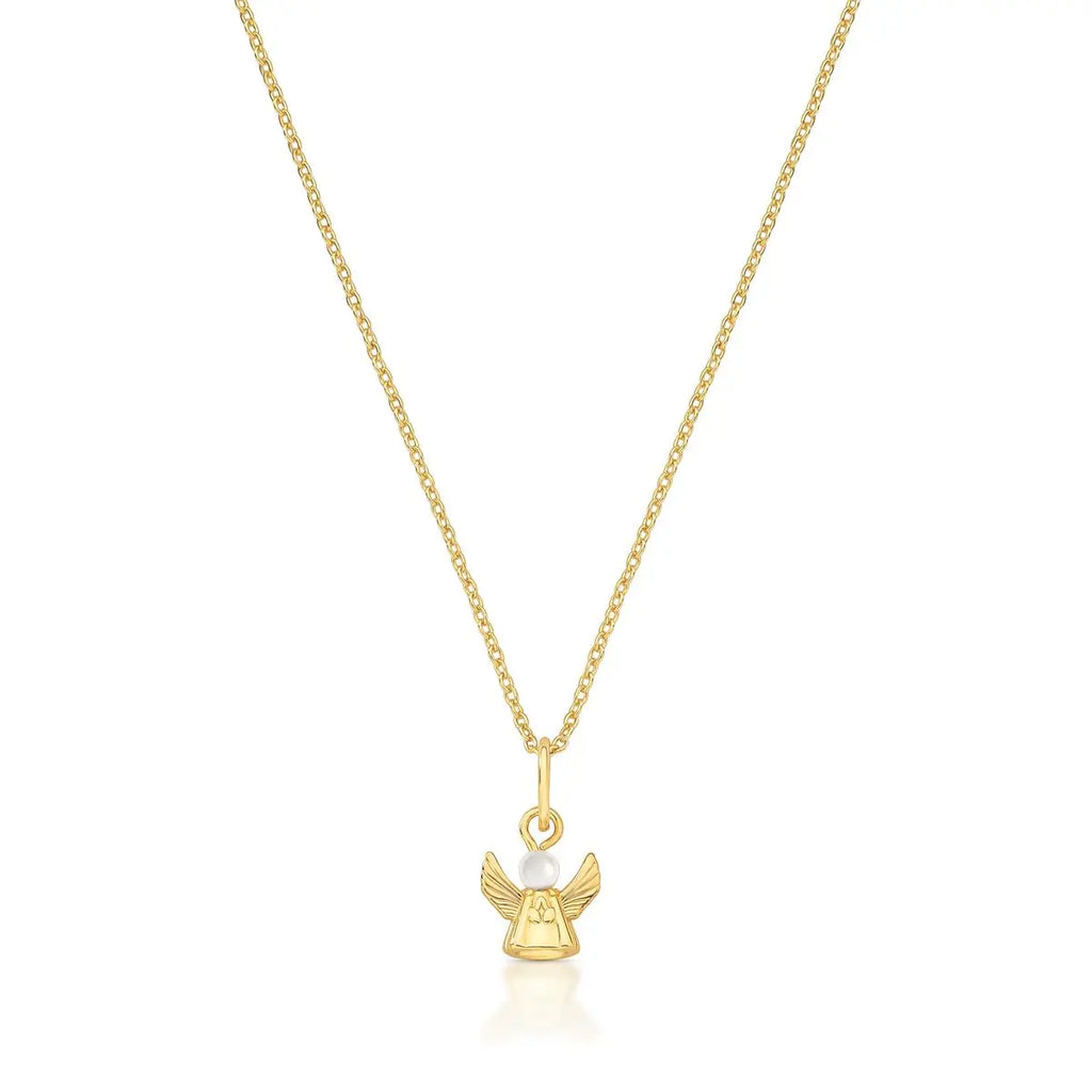 Colar de Prata 925 Banhada a Ouro com Pingente de Anjo e Pérola Shell