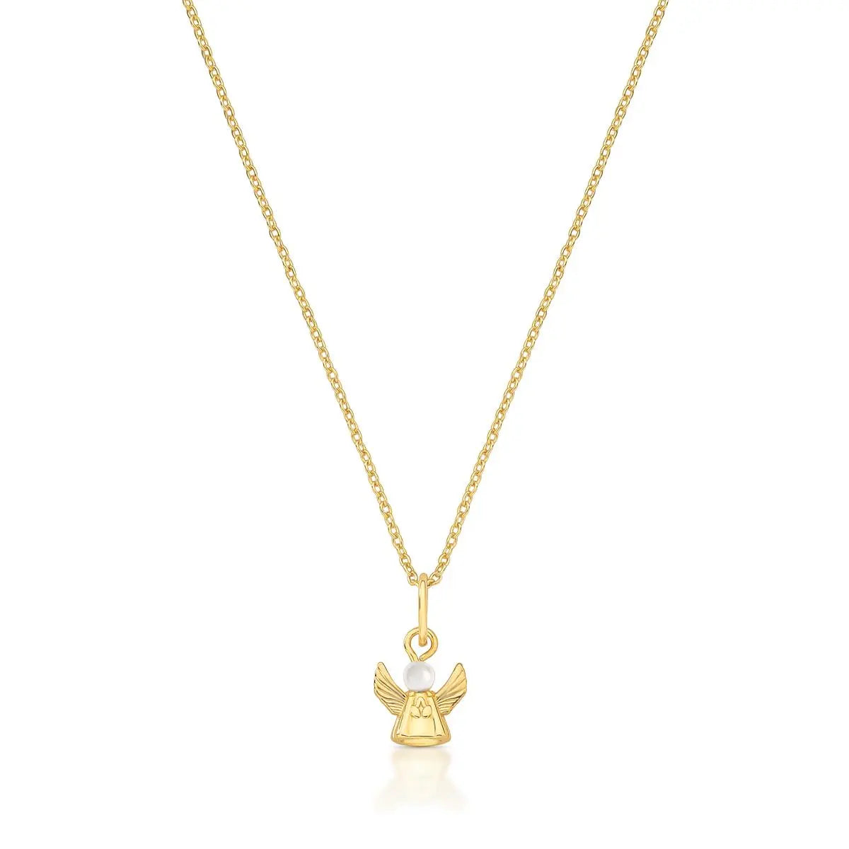 Colar de Prata 925 Banhada a Ouro com Pingente de Anjo e Pérola Shell