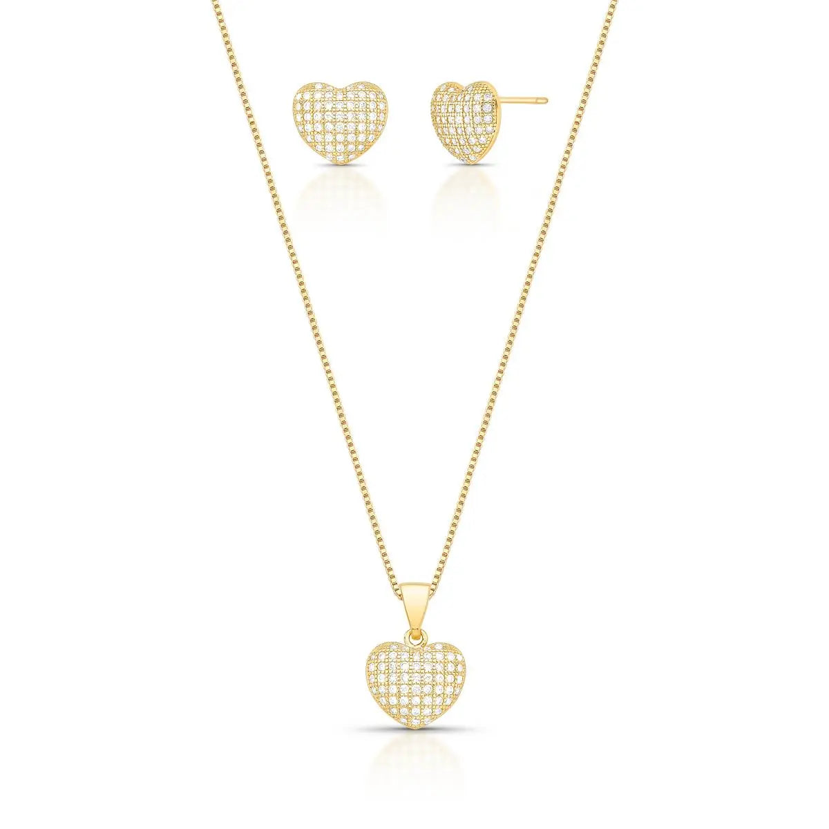 Conjunto Brinco e Colar de Coração com Zircônias