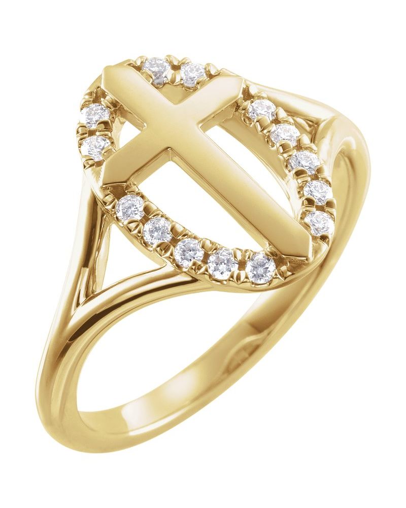 Anel Cruz Halo em Ouro 14k com Diamantes Naturais