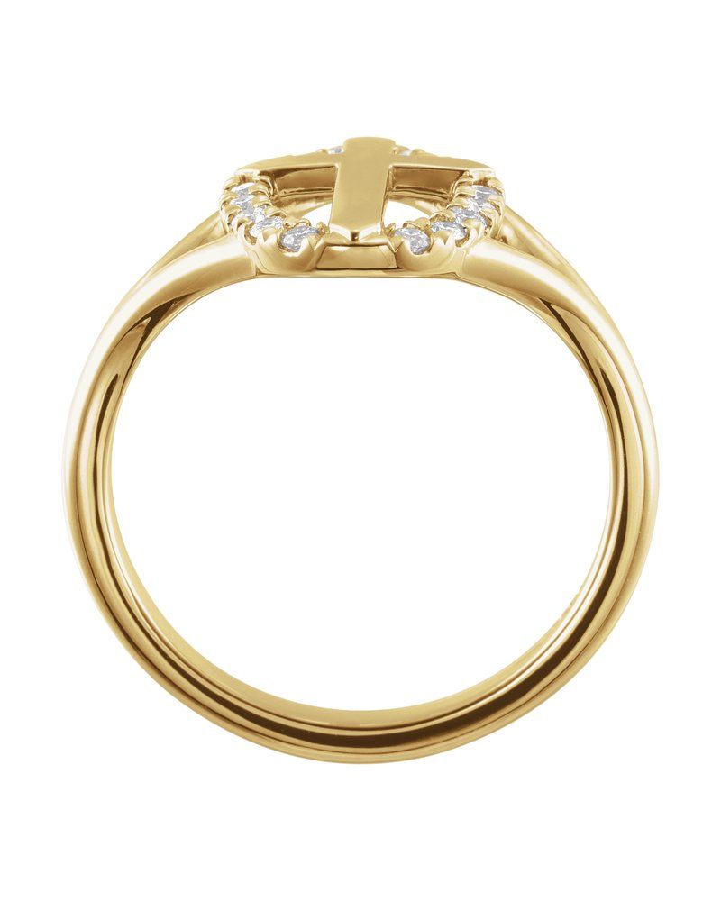 Anel Cruz Halo em Ouro 14k com Diamantes Naturais