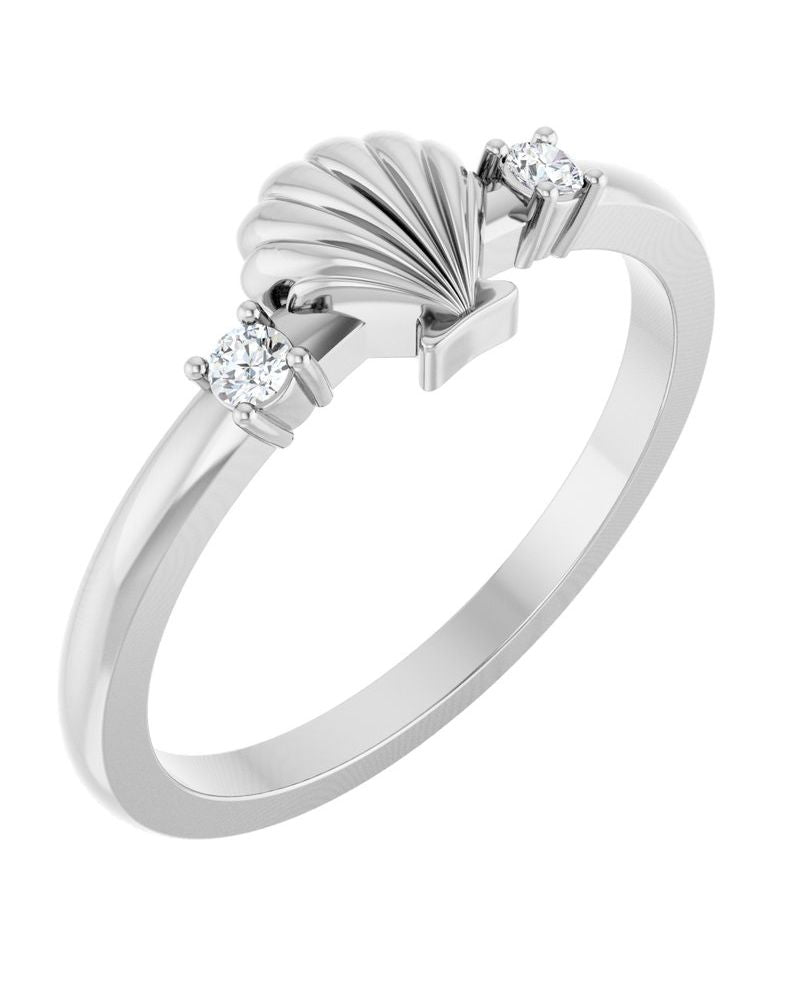 Anel Concha em Ouro 14k com Diamantes Naturais