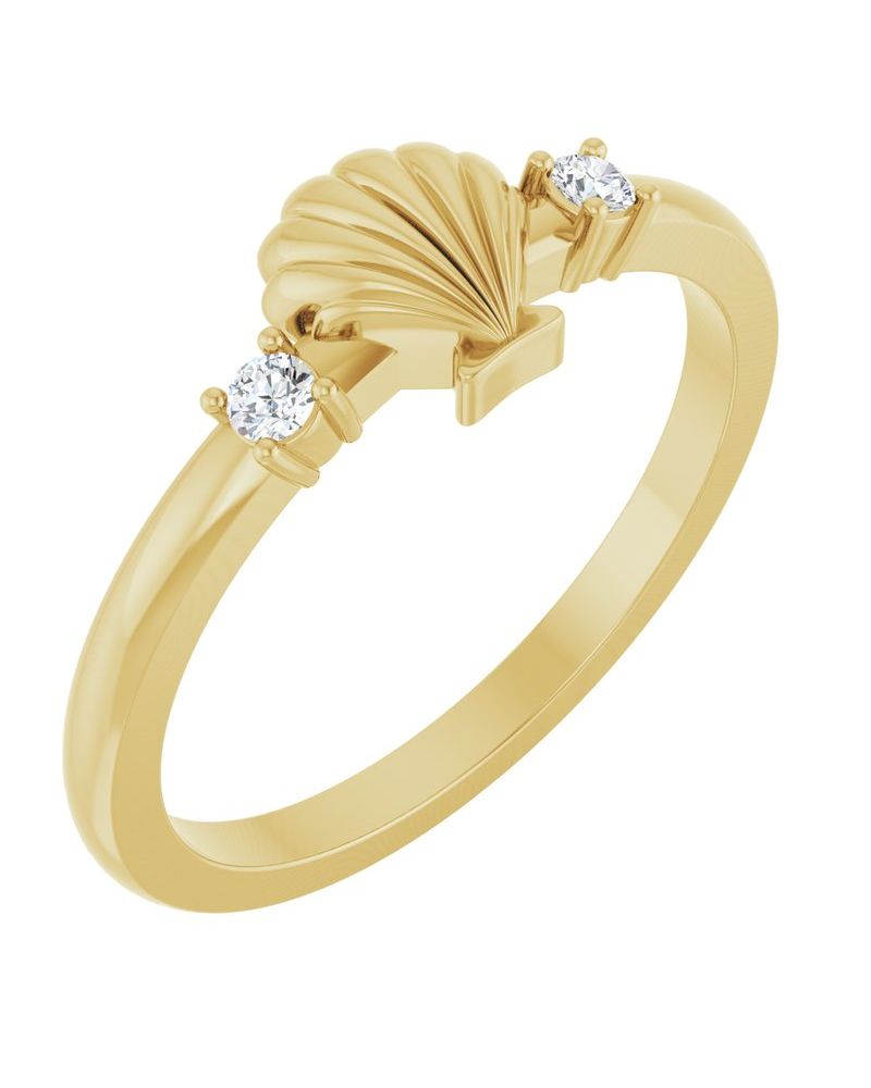 Anel Concha em Ouro 14k com Diamantes Naturais